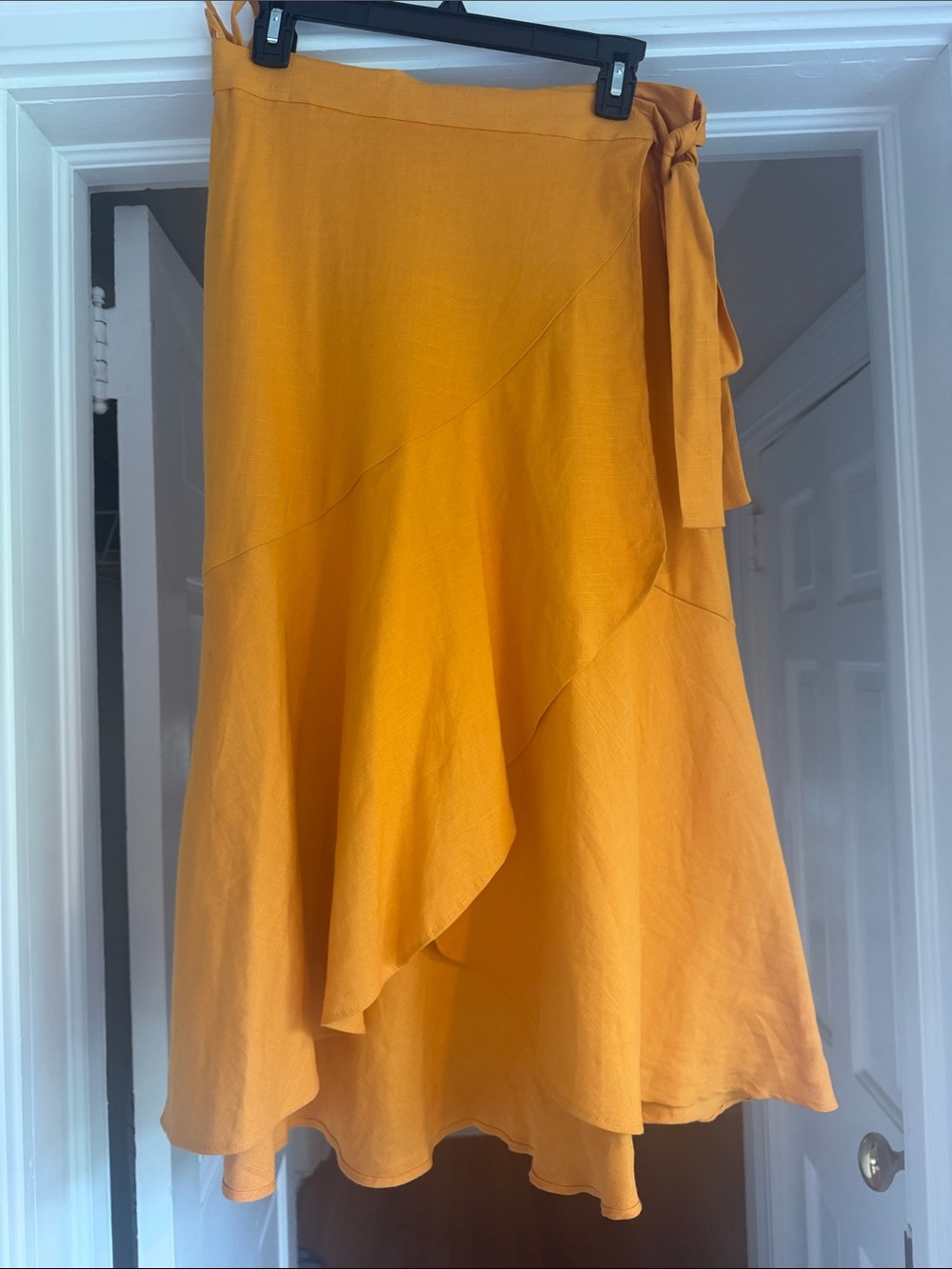 Cuyana Asymmetrical Wrap Skirt in Golden Mustard